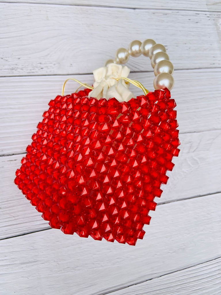 Candy Red Beads Bag With Satin Pouch