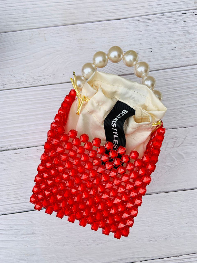 Candy Red Beads Bag With Satin Pouch