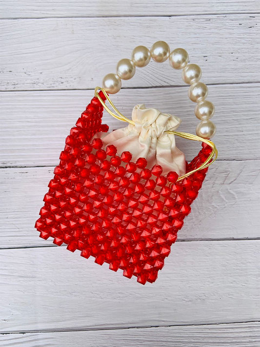 Candy Red Beads Bag With Satin Pouch